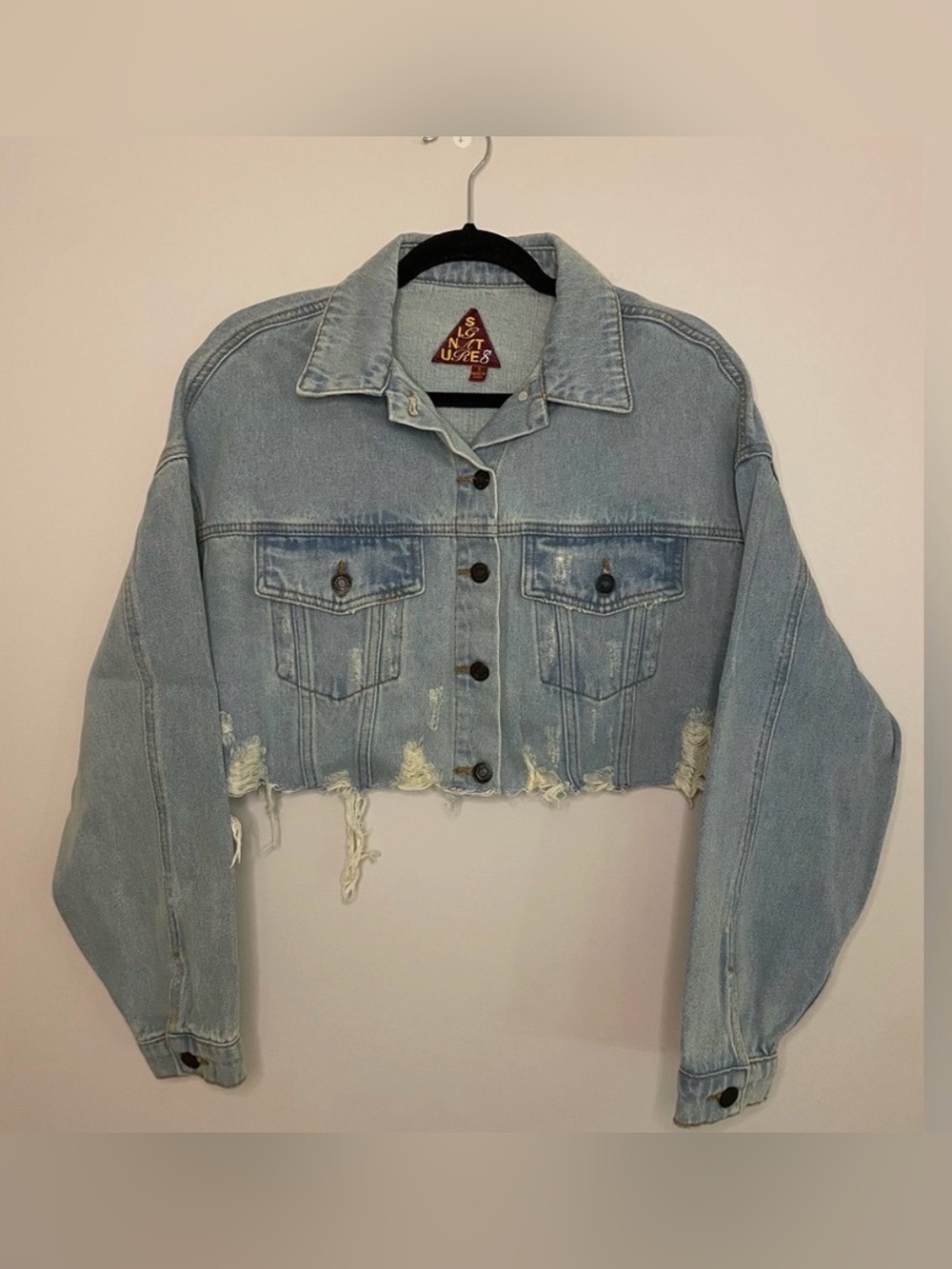 Signature8 Cropped Distressed Denim Jean Jacket
